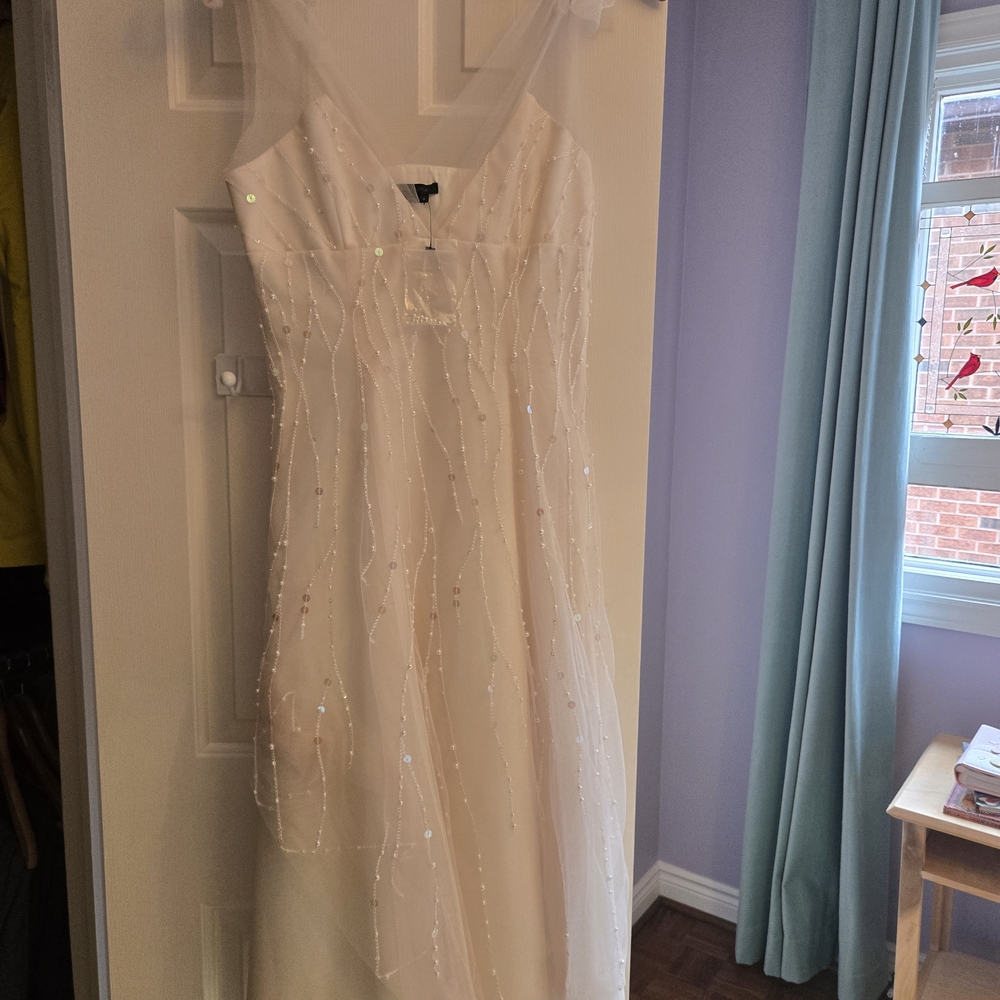 BCBGMaxAzria Cream Beaded Strapless Gown